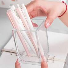 Acrylic Makeup Brush Storage Case Pen Holder Desktop Office Pen Box Study Stationery Organizer Box Dressing Table Storage Brush Holder Suitable For Home School Office Holiday Gift Initial Name 26 Letters Pattern - Transparent - View 3