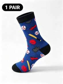 1 Pair Unisex Baseball Theme Crew Socks, Novel Sports Pattern Mid-Calf Socks, Fun Pattern Casual Socks, Everyday Athletic Socks - Multicolor - View 10