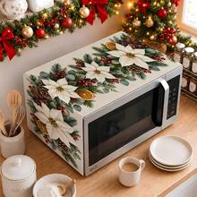 2DFLAT 1pc Polyester Beige Base White & Red Christmas Microwave Dust Cover With Dried Orange Slices, Cinnamon, Pine Cone, Eucalyptus Leaves Kitchen Cover - Multicolor - View 1