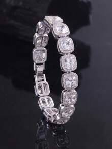 1pc 12mm Wide Zinc Alloy Rhinestone Square Cuban Link Bracelet, Unisex Heavy Thick Side Chain, Men's Jewelry, Gift For Men, Hip Hop Street Style, Suitable For Daily Wear, Stage Performance, Party And Birthday Gift - A - View 5