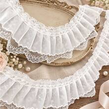 2-Inch Pearl Luster Ruffle Lace Trim, Pleated Lace Fabric, Suitable For Sewing, Cuffs, Skirts, Curtains, Aprons, DIY Crafts And Home Decor - Double-layer Lace Trim - View 5