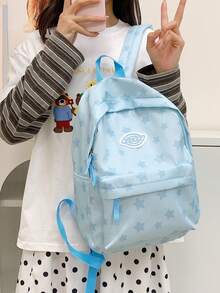 Colorful Star Print Backpack + Large Capacity Lightweight + Teen School Daily + White Cute Preppy Aesthetic Backpack - Multicolor - View 4