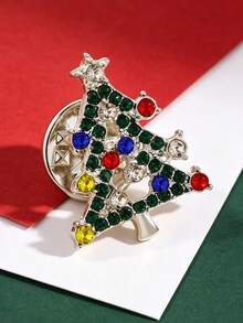 1pc Exquisite Luxury Christmas Theme Rhinestone Christmas Tree Shaped Brooch, Minimalist Elegant Versatile Jewelry Accessory, Suitable For Men And Women Daily Wear And Christmas Holiday, Christmas Festival Gift - Multicolor - View 5