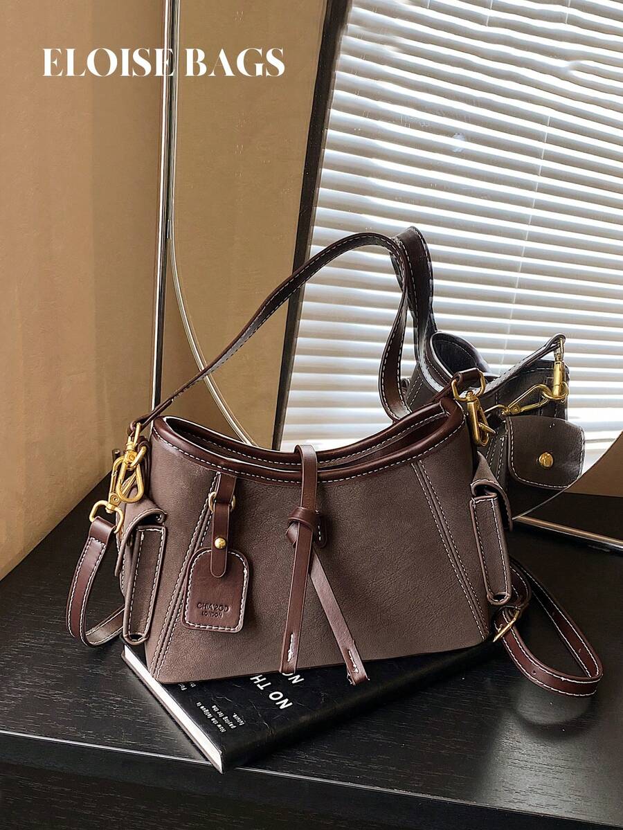 Vintage Meillard Colorblock Tote Bag, Bright Line Accents, Gold Buckle, One Shoulder Crossbody Commuter Women's Bag