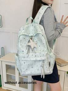 Tie Dye Star Printed Backpack + Adjustable Breathable Shoulder Straps + Outdoor Travel & Shopping + Pastel Blue Sweet Backpack - Multicolor - View 6