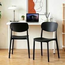 Silla Moderna De Plástico Negro Multiusos, Silla Apilable Para Balcón, Terraza, Comedor, Resistente Para Interior Y Exterior - Negro - Ver 3