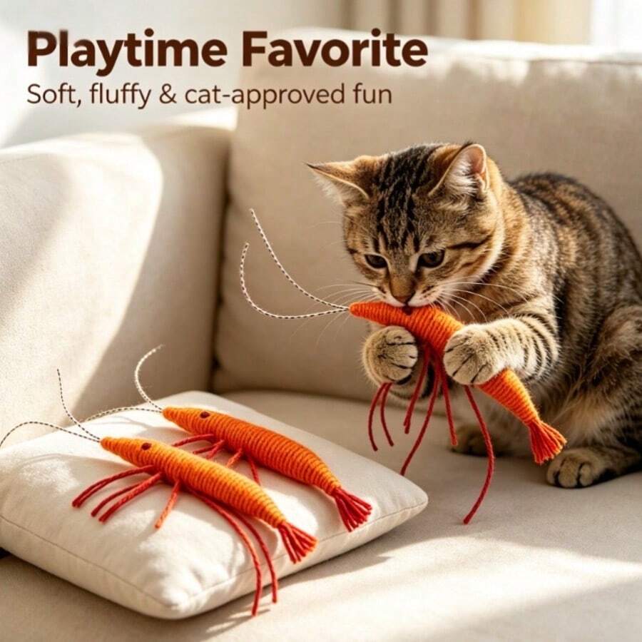 5pcs Shrimp-Shaped Cat Toys, Suitable For Kittens And Adult Cats, Interactive Hunting Games, Durable Nylon Bite-Resistant Toys, Can Be Used For Hand Gesture Training, Promote Play And Intellectual Stimulation, No Battery Required