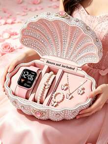 6Pcs/Set Girls Fashion Square Electronic Watch Jewelry Set, Minimalist LED Digital Display Heart Pattern Watch With Butterfly Pattern Jewelry 5pcs, Travel Essential, Versatile For Outings, Eye-Catching For Photos, Perfect Gift For Girl On Christmas/Teacher's Day/Mother's Day/Halloween/Valentine's Day (Gift Box Not Included) - Multicolor - View 3