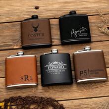 1pc Personalized Groomsmen Flask, Leather Wrapped, Engraved Flask, Engraved Groomsmen Flask, Men's Gift, Wedding Gift, Customized Flask, Flask, New Year Gift - Multi-color 2 - View 6