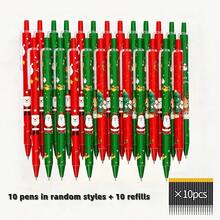20 PCS Christmas Themed Push-Type Ballpoint Pen Set, 0.5mm Black Ink, Includes 10 Random Pens + 10 Refills, Suitable For School, Great Christmas Gift - Multicolor - View 12