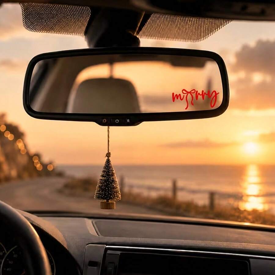 Christmas Merry Bow Cute Rearview Mirror Stickers, Holiday UV Transfer Decals, Self-Adhesive Christmas Car Rearview Mirror Decoration, Suitable For Laptops, Mobile Phones, Water Bottles, Multi-Purpose Decorations - A2 - View 1