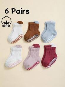 6 Pairs Cotton Children's Socks With Non-Slip Dots, Colorful Patchwork Baby Socks, Back To School Student Sports Socks - Multicolor - View 1