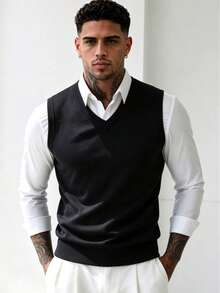 ZYNTH BALENO Men's V-Neck Sweater Vest, Suitable For Fitness, Outdoor Sports And All-Season Wear - Black - View 1
