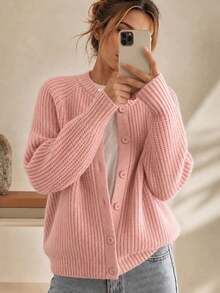 Roviva Women's French Elegant Autumn Pink Round Neck Plaid Textured Single-Breasted Short Jacket, Suitable For Work Commute, Party Gathering, Holiday - Watermelon Pink - View 3