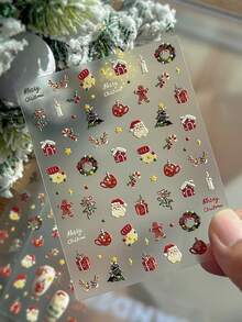 1 buah Stiker Seni Kuku Santa Claus Timbul 3D, Stiker Natal Musim Gugur Gaya Kartun Lucu - MultiWarna - View 8