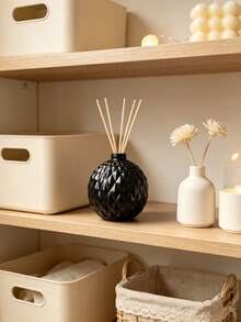 1pc Geometric Rhombus Textured Rattan Aromatherapy Bottle, Glossy Round Vase (Black/White), Modern Home Decor Aromatherapy Oil Container, Minimalist Shelf Decoration, Housewarming Gift - Multicolor - View 5