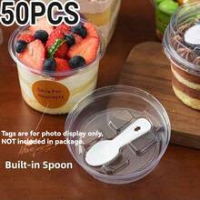 1/20/30/50pcs Transparent Dessert Cups/Tiramisu Boxes With Lids And Spoons, Stackable Dessert Containers, Suitable For Mousse, Fruit, Cake Slices, Bakery Takeout And Home Baking - Multicolor - View 23