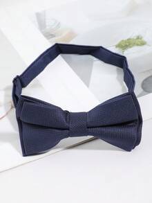 1Pc Men Navy Grid Textured Double Layer Pre-Tied Bow Tie Classic Formal For Wedding Business Party Tuxedo - Multicolor - View 3