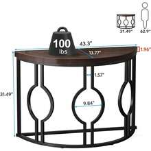 Mesa Consola de Media Luna para Entrada, Mesa Recibidor, Mesa Semicircular para Sala, Mesa Consola para Pasillo, Mesa de sofá Semicírculo Industrial de 43 Pulgadas con Base Geométrica, Mesa Decorativa de Madera para Sala de Estar, Pasillo, Vestíbulo y Entrada - Marrón rústico - Ver 5