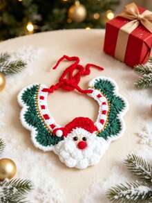 1set/2pcs Christmas Pet Santa Hat & Crochet Collar Set, Cute Handmade Knit Pet Costume For Small Dogs Cats, Holiday Party Photo Prop Pet Christmas Outfit. - Multicolor - View 9