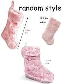17.7 Inch 1/2pcs Pink Faux Fur Christmas Stockings, Christmas Stocking Hanging Decor, Candy Gift Bag, Christmas Decoration - Pink Christmas Stocking - View 2