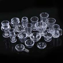 Juego de 17 piezas de utensilios de cocina miniatura transparentes, vasos, platos y vajilla, miniaturas para juegos de simulación, juguetes para casas de muñecas, para niños pequeños, juego de simulación de cocina. - BLANCO - Ver 2