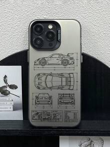 1件裝跑車線條圖解構圖案手機殼，相容 iPhone 18/17/16/15/14/13/12/11/Pro/Pro Max/Plus，磨砂霧面背蓋保護殼，相容 Galaxy 系列 - 灰色 - 查看 2