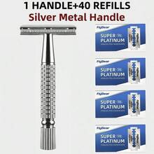 Reusable Double Edge Clean Razor, Silver Metal Double-Sided Handle, With Stainless Steel Razor Blades, For A Close Smooth Shave - Silver - View 2