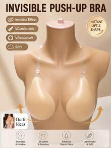 1 Pair Adhesive Neck Support Bra, Invisible Non-Slip Reusable, Suitable For Small Breasts, Strapless, Suitable For Dresses, Swimsuits, Bikinis, New Glowing Silicone Invisible Bra With Straps - Multicolor - View 2