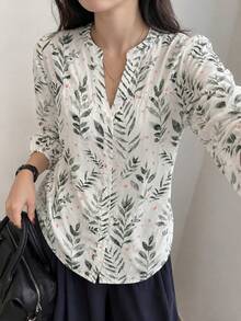 YUXIN Women's All-Over Print Casual Versatile Everyday Shirt - Olive Green - View 3