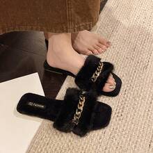 Fashionable Fabric Cross Strap Home Wear Autumn/Winter - Black - View 3