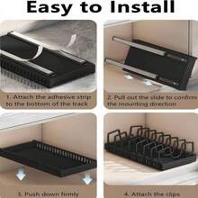 1pc Pull-Out Kitchen Cabinet Pot & Pan Rack With Sliding Lid Holder And Pot Rack, For Storing Lids, Baking Tools And Cookware In Cabinet - Black - View 6