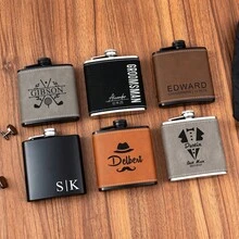 1pc Personalized Groomsmen Flask, Leather Wrapped, Engraved Flask, Engraved Groomsmen Flask, Men's Gift, Wedding Gift, Customized Flask, Flask, New Year Gift - Multi-color 2 - View 5
