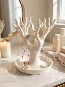 1pcMinimalist Style Resin Tree Shaped Jewelry Holder, Branch Design With Round Bottom Tray, Necklaces Rings Bracelets, Jewelry Display Stand, Ideal For Bedroom Vanity Decor, Birthday & Holiday Gift For Year-Round Usage - Multicolor - View 9