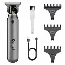 Kemei Zero‑Gap T‑Blade Hair Trimmer, USB Rechargeable Cordless Hair Clipper For Men, Professional Barber Carving Fading Beard Trimmer With Limit Combs, Home Salon Grooming Tool Men Gift - Grey - View 11