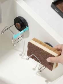 1/2pcs Kitchen Sink Suction Cup Sponge Holder, Stainless Steel Multi-Function Wall-Mounted Storage Rack, Drill-Free Detachable Suction Cup Hook Organizer, Suitable For Dish Cloth, Sink Stopper, Cleaning Brush, Hair Accessories, Bathroom Kitchen Storage Organizer - Black - View 5