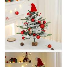 1pc Warm Forest Style Red And White Color Scheme Pointed Conical Tree Shape Santa Hat Ball Pinecone Snowflake Letter Sign Detail Table Atmosphere Tree For Christmas Desk Display Front Counter Scene Home Dining Table Decoration Holiday Gift - Multicolor - View 6