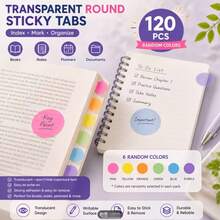 120pcs Transparent Sticky Notes, Round Transparent Index Stickers With Reusable Bookmarks, Aesthetic Markers, Office And School Supplies - A - View 6