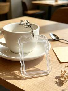 Transparent Wave-Edge Card Holder With Pearl Chain Star Clasp, Y2k Style Transparent Hard-Shell Protective Case,Suitable Hold Id Cards, Bank Cards - Multicolor - View 5
