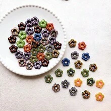 16mm/5pcs Hand-Painted Hollow Exquisite Flower Glass Beads, Multi-Color Five-Petal Flower Shape Loose Beads, Suitable For DIY Bracelets, Earrings And Jewelry Making - Color Mixing - View 3