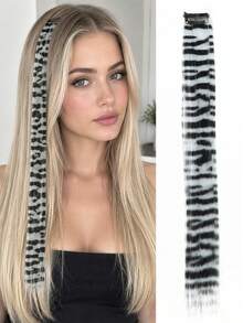 Colorful Hair Extensions Single Piece Invisible Leopard Print Clip-On Hair Dye Long Straight Hair Highlight Strip Hair Extensions - Multicolor - View 17