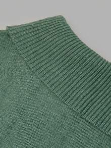 NiceArt Dark Green Asymmetrical Shoulder Lace Patchwork Knit Dress, Autumn/Winter Vintage Loose Drop Shoulder Skirt, Autumn Outfit, Christmas - Dark Green - View 4