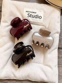 3Pcs Glossy Hair Claw Clips, Women Medium Simple Hair Catch Clips, Back Head Bun Clips, Daily Hair Accessories - Multicolor - View 2