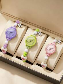 Jam Tangan Hadiah untuk Wanita, Jam Tangan Gelang Hati Kecil yang Lucu dan Segar - Berwarna merah muda - View 7