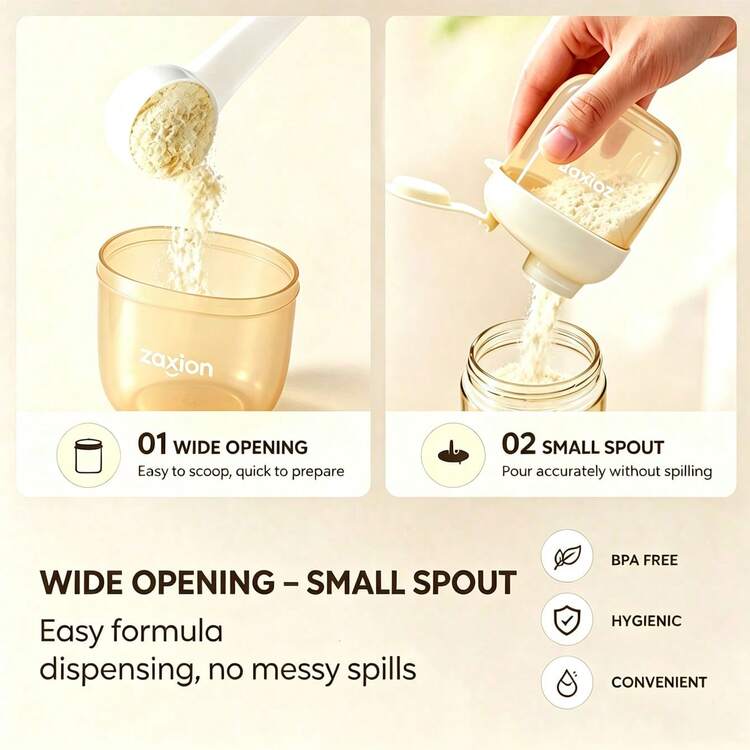 Baby Formula Powder Dispenser Box, Portable Sealed Milk Powder Can, One-Hand Flip Lid, Milk Powder Storage Box, Suitable For Travel And Outdoor Feeding - Beige - View 7