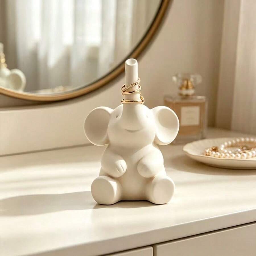 1Pc Cute Elephant Ring Holder, Decorative Jewelry Stand For Rings Earrings Bracelets, Dressing Table Trinket Display Organizer, Home Decor & Birthday Gift - Multicolor - View 1