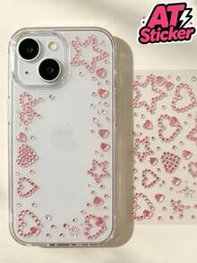 1pc Pink Rhinestone Decorative Sticker, Heart, Five-Point Star, Bow Outline Faux Crystal Rhinestone Pattern, Paired With Independent Single Rhinestones Of Different Sizes, Transparent Base One-Piece Die-Cut Process, Self-Adhesive Backing With Clear Glossy Finish, Strong Adhesion And Resistant To Peeling, Suitable For Phone Cases, Instant Cameras, Bluetooth Earphone Cases, Gift Boxes, Storage Boxes, Tablet Shells And Other Smooth Hard Surfaces, Used For Decorating Various Items To Create A Light Luxury Romantic Texture And Enhance The Atmosphere Of The Object - Decorative Stickers - View 2