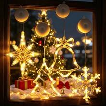 4pcs Christmas Hanging Suction Cup LED String Lights Set, North Star, Snowflake, Christmas Tree, Bell Shapes, Suitable For Windows, Curtains, Battery Operated, Party Decoration Christmas Lights (Batteries Not Included) - 4-piece Set - View 9