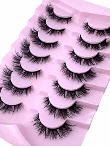 New 7 Pairs Spiky Anime False Eyelashes, Wet Look Cat Eye Eyelashes, Spiky Faux Mink Eyelashes, Thin Fairy Cartoon Eyelashes, Natural Dramatic Strip Lashes, Spiky Style, Like Eyelash Extension Effect, Cosplay Eyelash Extension Set - Black - View 3