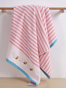 QIBHI 1/3pcs, Cartoon Embroidered Bee Bathroom Towel (27.55*55.11in) Or Face Towel (13.38*29.52in) Romantic Bee Home Striped Absorbent Face Towel/Bath Towel Suitable For Bathroom, Pool - Pink - View 9